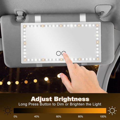 Car Visor Vanity Mirror with LED Lights, Rechargeable Car Mirror Vanity with 3 Light Modes, Touch Control 60 LEDs Makeup Mirror for Car with Auto-...