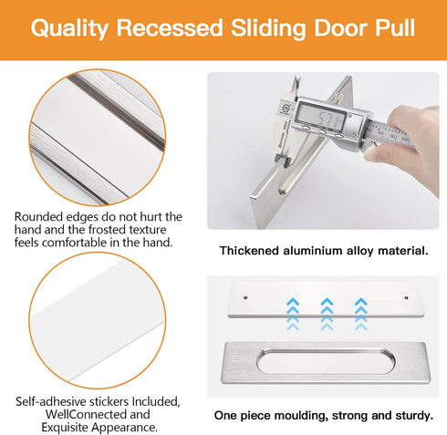18CM Self-Stick Rectangual Sliding Door Pulls, 2pcs Brushed Steel Aluminum Alloy Flush Pull Punch-Free Handle for Sliding Barn Door Windows Cabine...