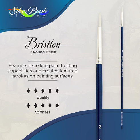 Silver Brush Limited 19002 Bristlon Round Acrylic and Oil Brush, Size 2, Long Handle...