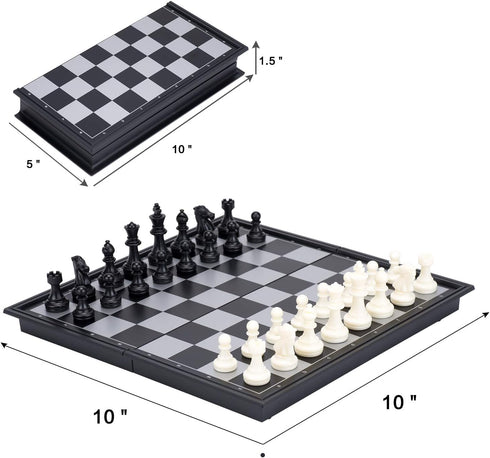 AMEROUS 10 Inches Magnetic Travel Chess Set with Folding Chess Board - 2 Extra Queens - Storage Bag for Pieces - Instructions for Beginner, Kids a...