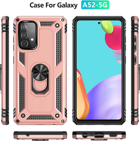 Military Grade Drop Impact for Samsung Galaxy A52 5G Case 360 Metal Rotating Ring Kickstand Holder Armor Heavy Duty Shockproof Case for Galaxy A52...
