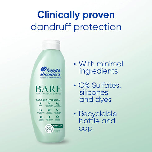 Head & Shoulders BARE Dandruff Shampoo, Sulfate Free Minimal Ingredients Anti Dandruff Shampoo, Soothing Hydration, Ecobottles with Less Plastic, ...