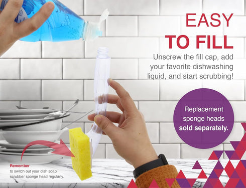 Arrow Home Products Dish Sponge with Soap Dispenser Handle - Fillable Dish Wand for Quick, Convenient Cleaning - Made in the USA - Easy to Refill,...