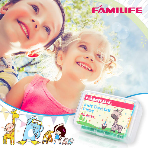 FAMILIFE Floss Picks, 120 Pcs Kid's Dental Floss Cleaner Without Fluoride, Tooth Pick Flossers with 4 Travel Handy Cases, Helps to Fight Tooth Dec...