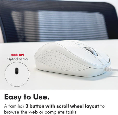 Macally USB Wired Mouse with 3 Button, Scroll Wheel, & 5 Foot Long Cord, USB Mouse for Laptop and Desktop, Computer Mouse Wired Compatible with Ap...