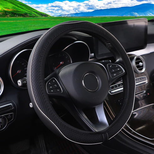 Car Steering Wheel Cover, Leather Auto Steering Wheel Protector, Anti-Slip Car Interior Protection Accessories for Men and Women, 15 inch Universa...