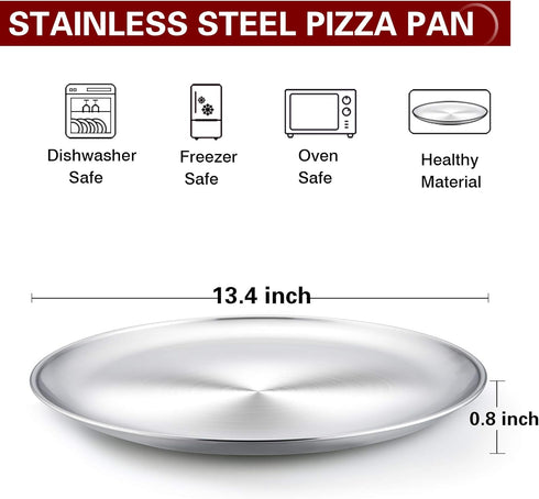 TeamFar Pizza Pan, 13.4 inch Stainless Steel Large Pizza Pan Tray Round Oven Baking Bakeware, Healthy & Heavy Duty, Oven & Dishwasher Safe...