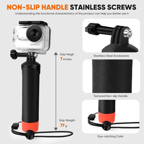 Waterproof Case&Floating Hand Grip Compatible with Insta360 GO 3S, Protective Underwater Dive Housing Shell with Bracket Accessories for Insta360 ...