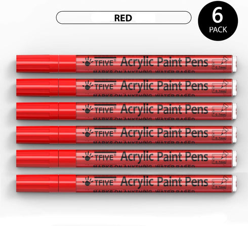 Red Marker Paint Pens - 6 Pack Acrylic Red Permanent Marker, 0.7mm Extra Fine Tip Paint Pen for Art projects, Drawing, Rock Painting, Stone, Ceram...