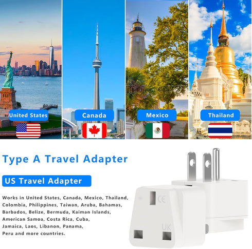 UK to US plug adapter, OFOAEEA 2 Pack UK to US America Plug Adapter, UK Plug Adapter to USA Converter, Converts All Type G Plugs from United Kingd...