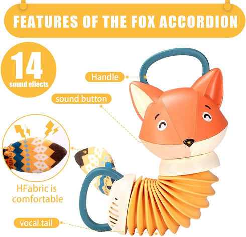 Accordion (Fox Shape) Music Educational Toys Cartoon Shape Kids Toddlers Preschool Music Toys with 12 Kinds of Sound Effects...
