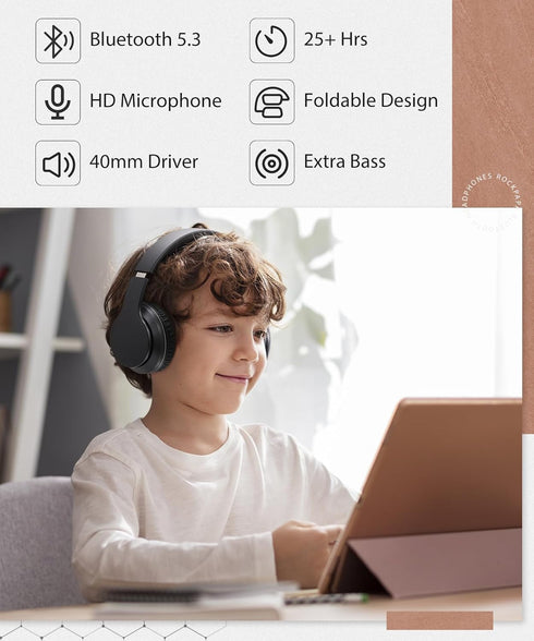 rockpapa E7 Over Ear Wireless Bluetooth Headphones with Mic Without Travel Case, Foldable Wired/Wireless Headphones with Microphone for Kids Child...
