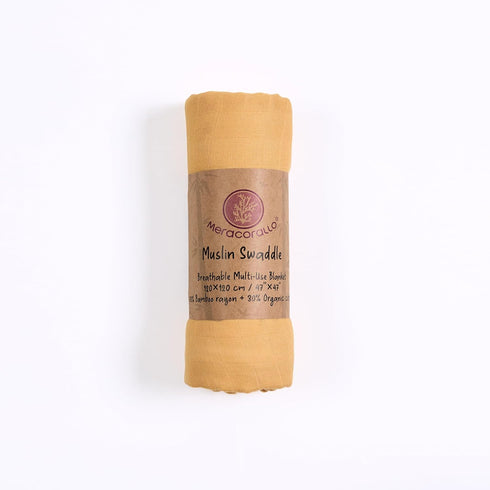 Meracorallo Muslin Swaddle Blanket Silky Soft Receiving Blanket Swaddle Wrap for Baby Boys and Girls, 47 x 47 inches, Yellow...