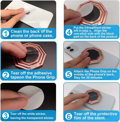 Cellphone Ring Holder Finger Kickstand, Foldable 360° Rotation Cell Phone Stand for Desk, Magnetic Car Mount, Metal Multi-Angle for Phone Back Gri...