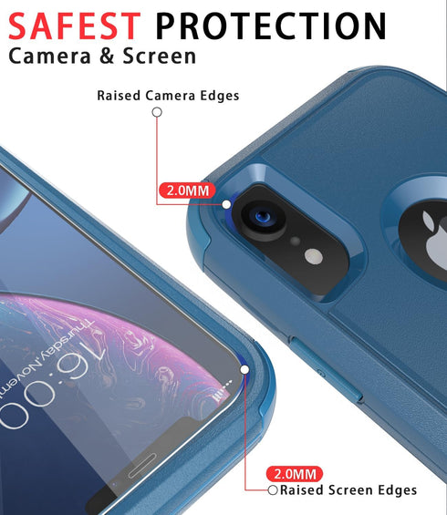 Diverbox Designed for iPhone Xr case with Screen Protector Heavy Duty Shockproof Shock-Resistant Cases for Apple iPhone Xr Phone (Blue+Screen Prot...