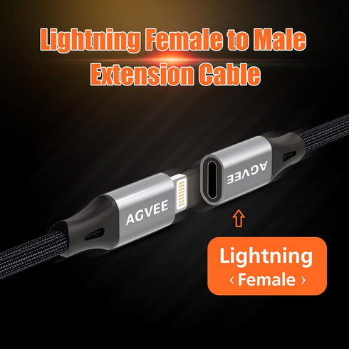 AGVEE 6.6ft Lightning Extension Cable, Braided Female to Male Extender Full Function Cord Compatible with iPhone iPad, Data Sync Video Audio & Cha...