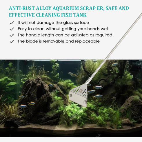 ZRDR Aquarium Scraper, Aquarium Algae Scraper, Algae Scraper for Glass Aquariums, 25.6" Stainless Steel Scraper Cleaning Razor with 10 Blades for ...