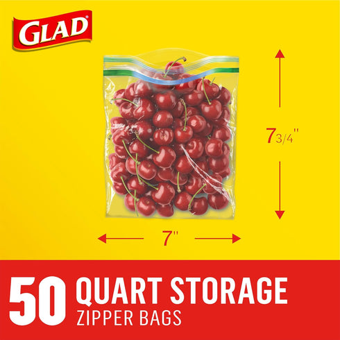 Glad Zipper Food Storage Plastic Bags - Quart - 50 Count (Packaging May Vary)...