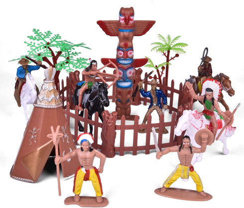 FUN LITTLE TOYS 61 PCs Wild West Cowboys and Indians Plastic Figures Toys, Toy Soldiers for Kids, Wild West Figure Playset with Horse, Tent, Army ...