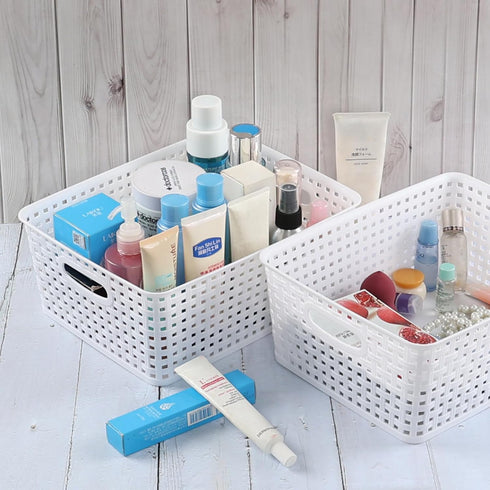 Obstnny Plastic Storage Baskets for Organizing, White Plastic Basket Bins, Set of 4...