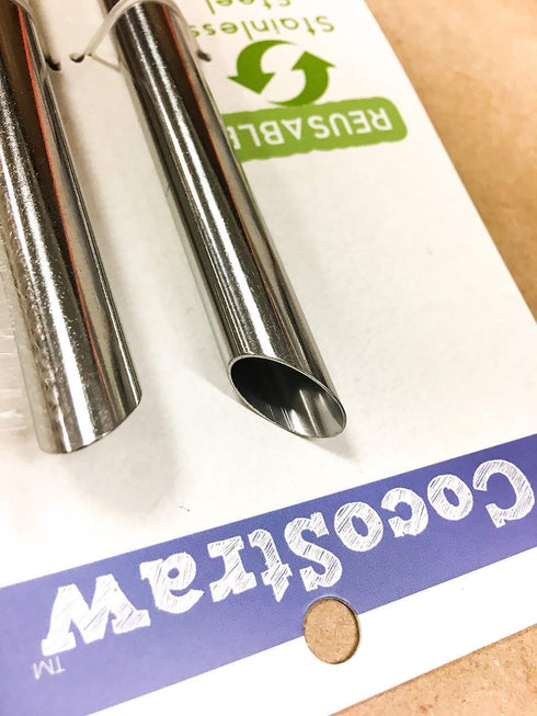 2 Point End BOBA Straw Stainless Steel Extra Wide 1/2" x 9.5" Long Tapioca Pearl Bubble Tea Thick FAT Poke Puncture - CocoStraw Brand...