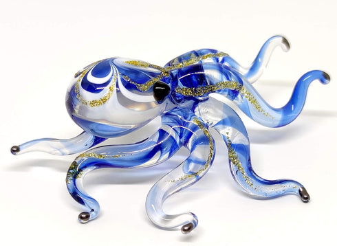 Octopus Miniature Figurines Animals Hand Blown Color Glass Art Collectible Gift Decorate 3.25" (Blue Tone)...
