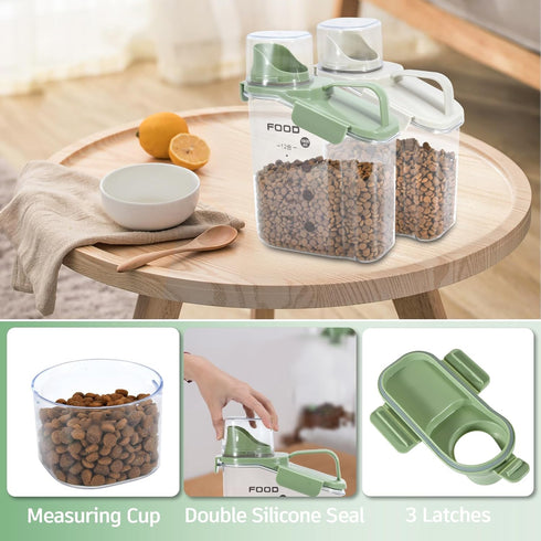 Dog Food Container Small, Pet Food Container with Airtight Pour Spout, Cat Food Storage Container with Measuring Cups, Portable Small Dog Food Con...