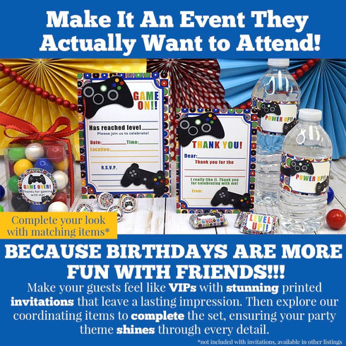 Game On! Video Gamer Birthday Party Fill In Invitations, 20 5"x7" Fill In Cards with Twenty White Envelopes by AmandaCreation...