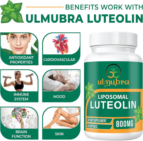 800 MG Liposomal Luteolin Supplement - Maximum Absorption, Premium Antioxidant Supplement for Brain & Overall Well-being, 60 Softgels - 30-Day Sup...