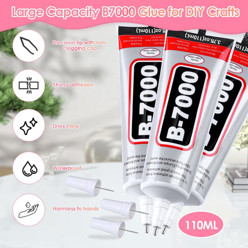 B-7000 Glue with Rhinestone Gems Kit for Crafts DIY Bead Stone Jewelry Include 3 x 110ML Clear B-7000 Glue Flatback Crystal Rhinestones Dot-Brush ...
