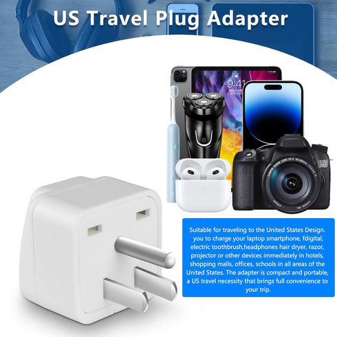 2 Pack US Travel Plug Adapter,UK to US Plug Adapter, Universal to American Outlet Plug Adapter, US to EU/UK/AU/CN/JP/Italy/Brazil/European to Amer...