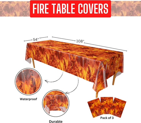 Blue Orchards Fire Table Covers (Pack of 3) - 54"x108" XL - Fire Party Supplies, Fire Table, Dragon Birthday Party, Fire Backdrop, Firefighter Bir...