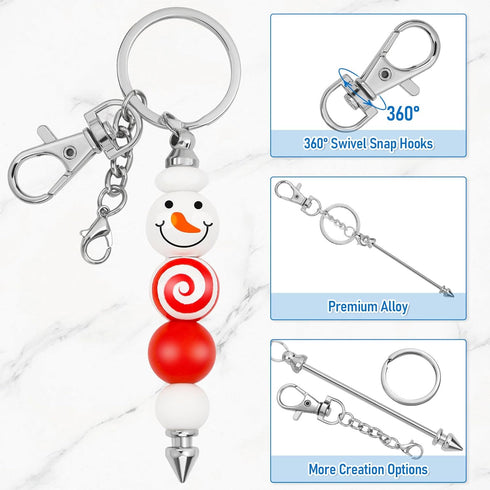 12 Pcs Beadable Keychain Bar, Silver Bead Keychain Beaded Keychain for Pendant DIY, Alloy Blank Keychain Accessories Bulk for Keychain Making Supp...