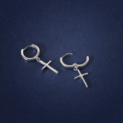 SIMPLGIRL 925 Sterling Silver Cross Earrings- Dainty Light Weight Huggie Hoop Cross Earrings for Women Men...