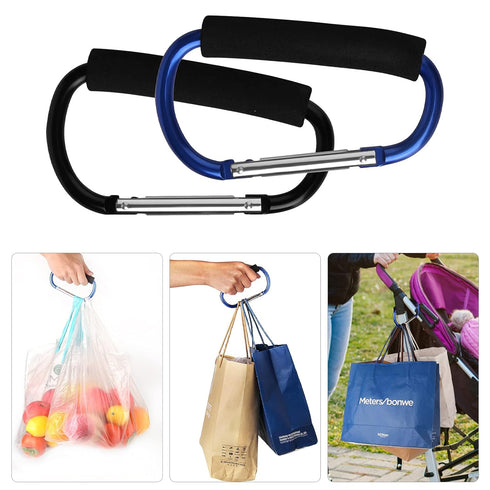 4 Pack Large Carabiner 5.5" D Style Click and Carry Bag Carrier Stroller Hooks(Black and Blue)...