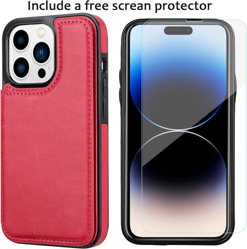Compatible with iPhone 14 Pro Max 6.7” Wallet Case +1 Screen Protector, Slim Protective case with Card Holder, PU Leather Kickstand Card Slots Cas...