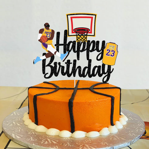 Basketball Cake Topper - Boy girl Happy Birthday Party Basketball Star Themed Cake Decorations Black Glitter...