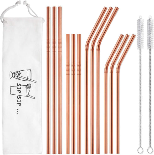 Hiware 12-Pack Rose Gold Metal Straws Reusable with Case - Stainless Steel Drinking Straws for 30oz and 20oz Tumblers Dishwasher Safe, 2 Brushes I...