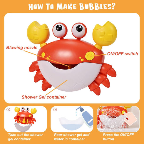 Crab Bath Toys for Toddlers 1-3 2-4 Bathtub Bubble Maker with Music Automatic Kids Bathtub Bubble Machine Baby Bath Toys for Infants 6-12 12-18 Mo...