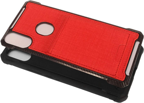 for Alcatel 3V (2019) 5032W - Denim Hybrid Credit Card Pocket Slot/Stand Phone Case - EC5 Red...