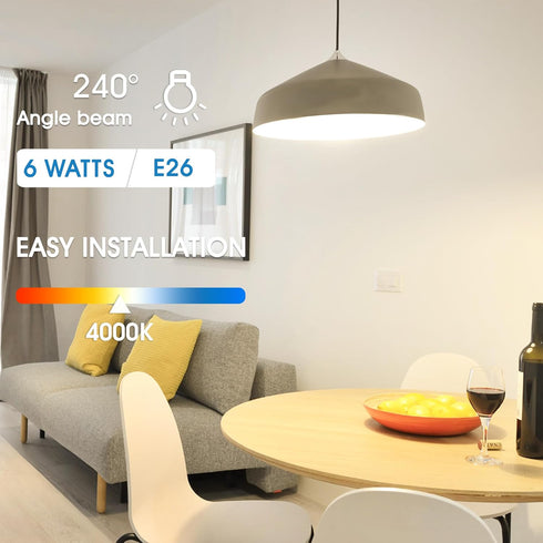 G25 LED Globe Bulb, 60 Watt Equivalen Vanity Light Bulbs for Bathroom, 4000K Natural Daylight White Mirror Round Light Bulb, E26 Base for Hollywoo...