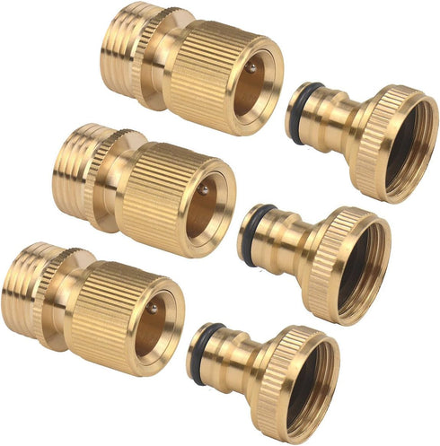 3Sets of Brass Male and Female 3/4 Inch Water Hose Quick Connect Fitting Garden Quick Release Hose Connector...