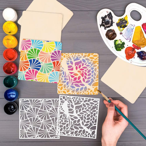 32 Pieces Geometric Stencils 8 x 8 Inch Painting Templates Mandala Stencil for Scrapbooking Cookie Tile Furniture Wall Floor Decor Craft Drawing T...