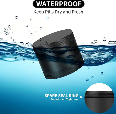 Small Daily Pill Box - Portable Waterproof Metal Pill Case for Pocket or Purse Aluminium Alloy Round Travel Pill Container Medicine Vitamin Organi...