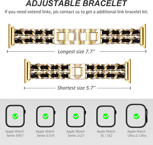 FULLIFE Compatible with Apple Watch Bands for Women 38mm 40mm 41mm 42mm 44mm 45mm with Screen Protector, Jewelry Bracelet Metal Strap with Bling C...