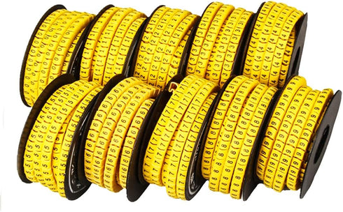 10 Rolls of 0-9 Number Tube,Yellow Flexible PVC Concave Cable Wire Markers Label Tag (6mm2)...