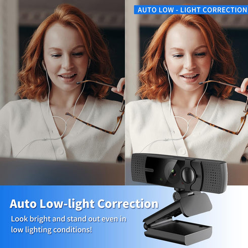Webcam with Microphone, No Distortion Privacy Cover 1080P USB Camera Plug Play Mic Full Ultra HD Web Camera Video Cam Calling Conferencing Streami...