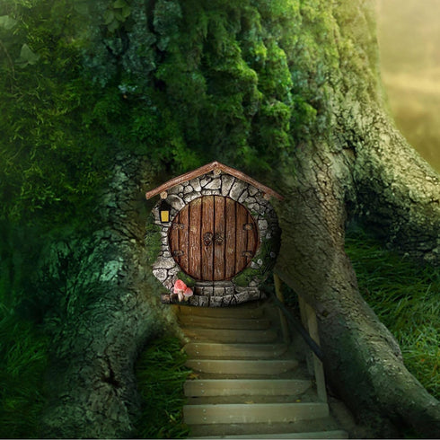 Fairy Garden Doors and Windows for Trees Miniature Fairy Gnome, Statues Wall and Trees Outdoor Wooden Doors and Windows in The Yard Garden Trees G...
