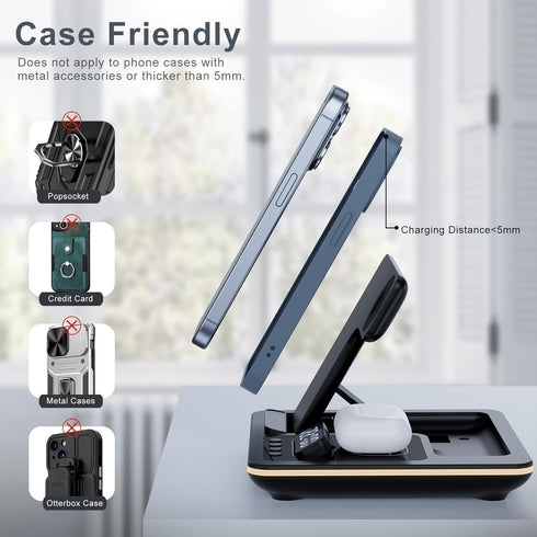 5 in-1 Wireless Charger Phone Charging Station Automatic Lifting Charging Stand Dock Fast Travel Charger for Multiple Devices Adapt with Phone, iW...