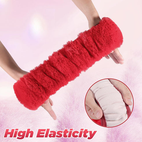 SEG Direct Furry Car Steering Wheel Cover with Fluffy Gear Shift Cover Soft Warm Non-Slip Car Decoration for Women Girls 2 PCS Set, Red...